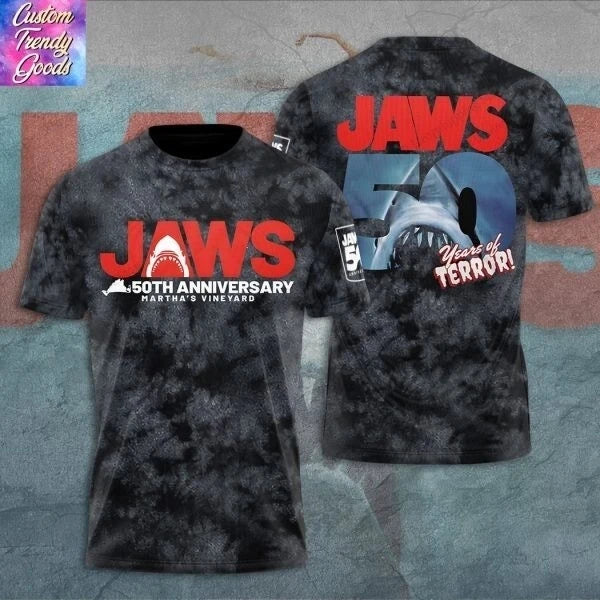 Mens Tshirt Movie Jaws 50Th Anniversary 3d Print T-shirt Men Women Fashion Casual Oversized Short Sleeve Tops Tees Boy Apparel