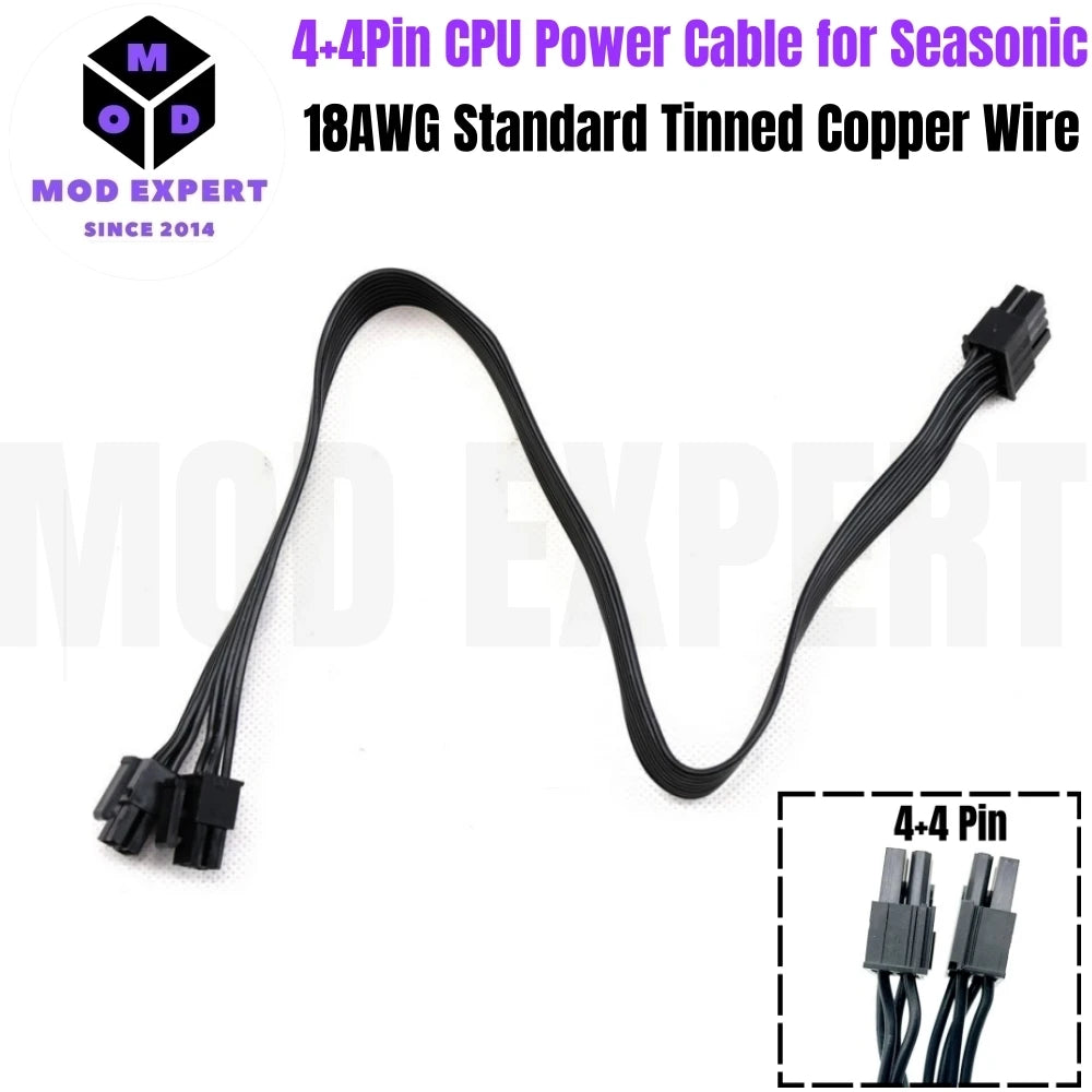 CPU Power Cable 8Pin to 4+4Pin 12V Flat Wire for Seasonic PRIME PX-1600, PX-1300, PX-1200, PX-1000 Platinum Modular Power Supply