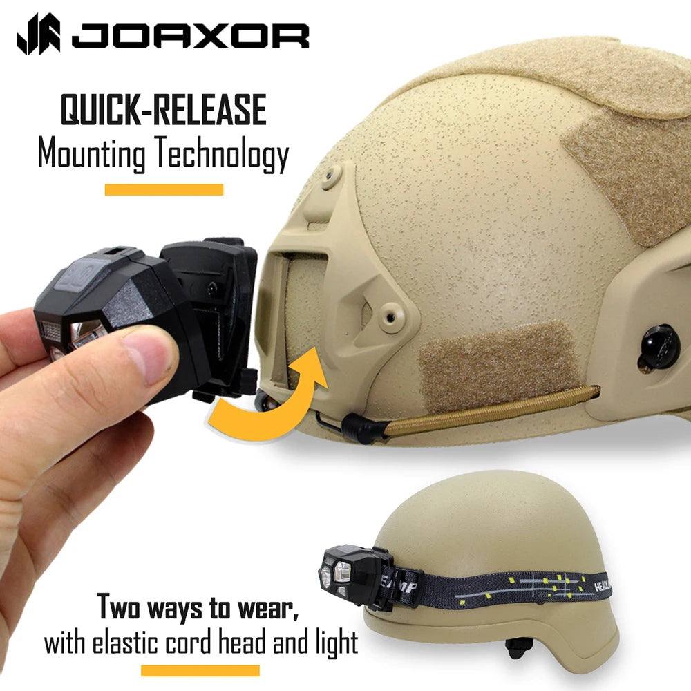 JOAXOR Tactical FAST MICH Helmet Light Signal Light Sensor Headlamp USB Charging Waterproof Light Hunting Fishing Headlight