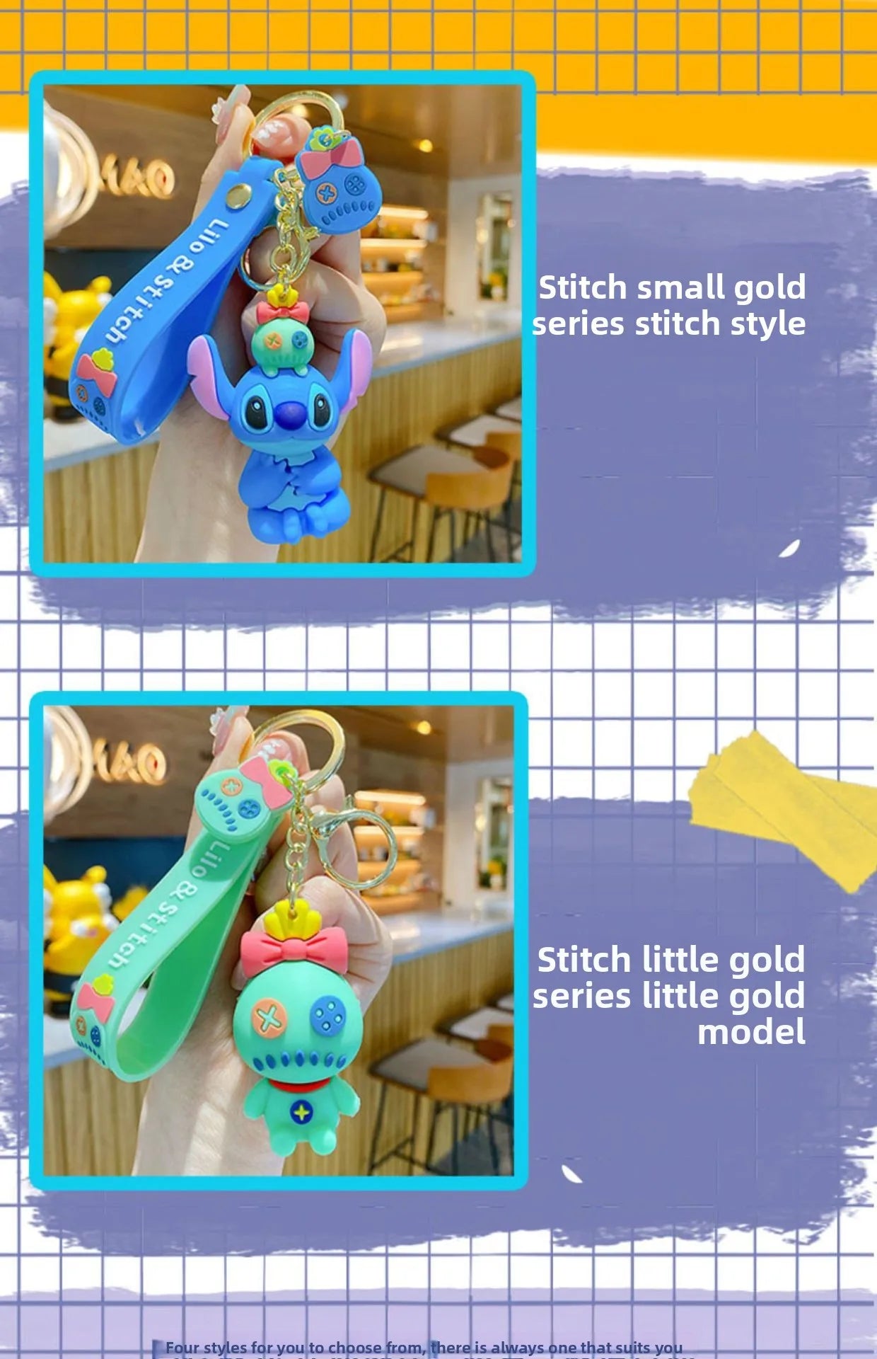 Anime Fashion Keychain Cartoon Stitch Cute Doll PVC Key Chain Kids Keyring Car Ornament Girl Boy Festival New Year Gifts