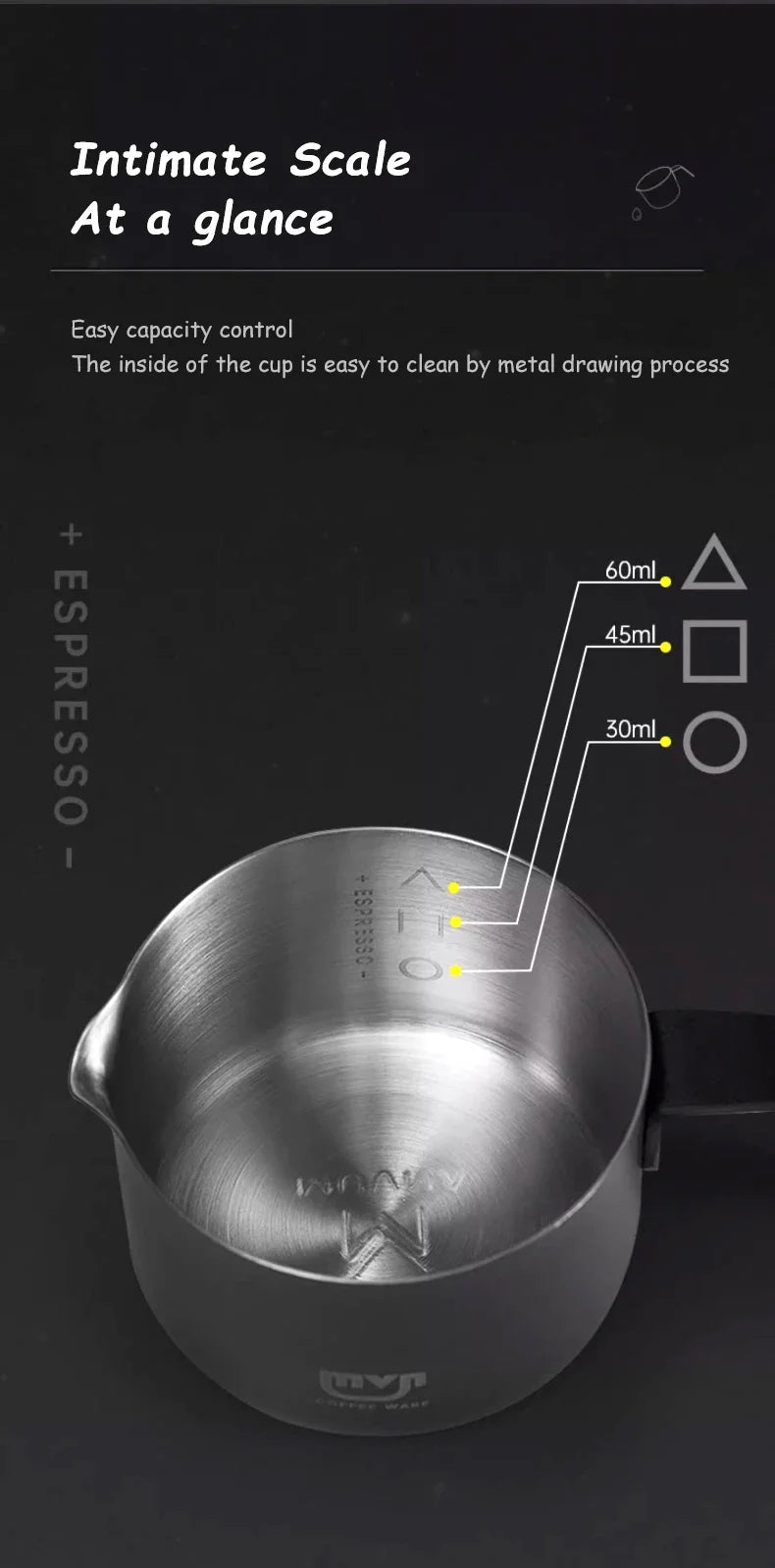 MUVNA Espresso Mug - Star Rain, 100ml Stainless Steel Coffee cup with Scale, Coffee Mugs with Handle, Colourful, Black & White