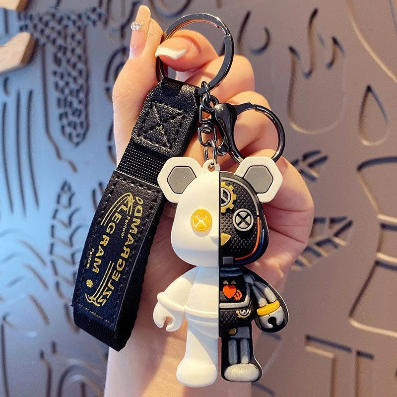 Keychain Cartoon Simple Mechanical Bear Cute Niche Doll Keychain Chain Bag Personalized Small Pendant Accessories DecorativeGif