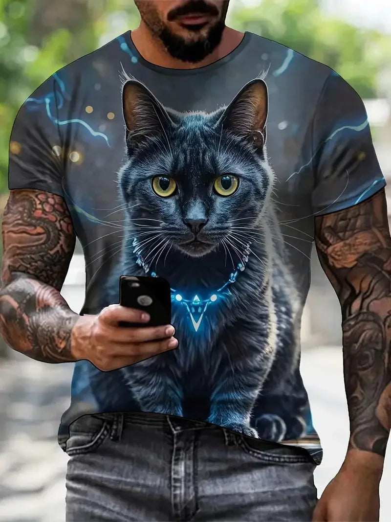 Funny Men's T-shirts Cute Cat 3D Print Tops Men Women Short Sleeve Tee Oversized Streetwear T shirt Casual Simple Men's Clothing
