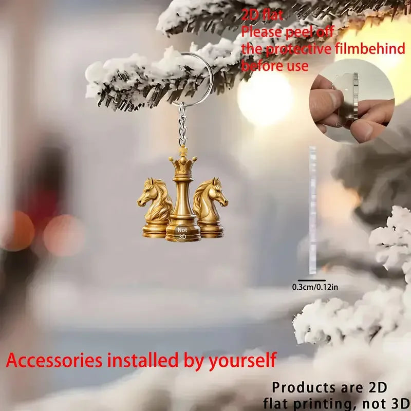 Chess Knight Keychain Elegant Golden Horse and Crown Design Creative Car Accessories Perfect Holiday Gift Men's Car Accessories