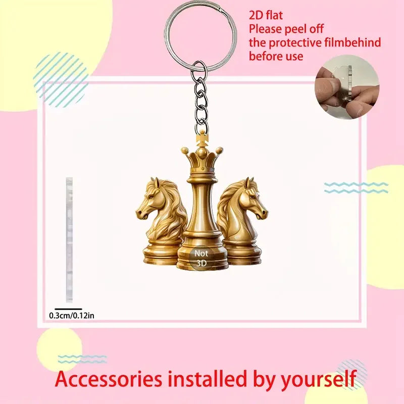 Chess Knight Keychain Elegant Golden Horse and Crown Design Creative Car Accessories Perfect Holiday Gift Men's Car Accessories