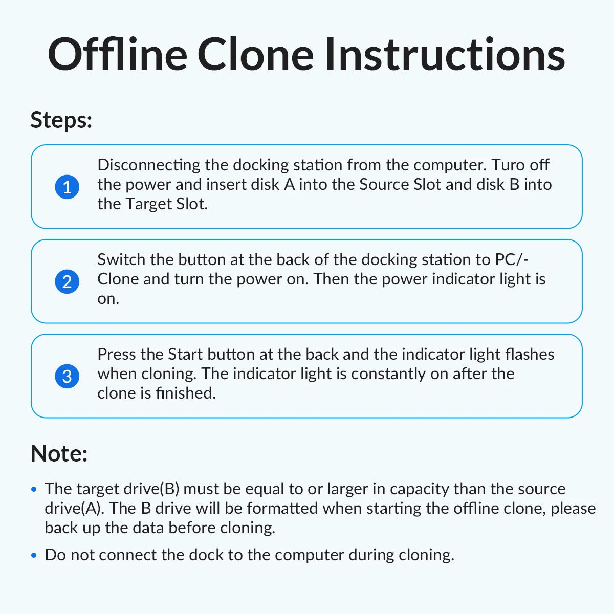 ORICO HDD Clone Docking Station USB 3.0 to SATA 3.0 Dual Bay Hard Drive Docking Station for 2.5/3.5 inch HDD SSD Case for PC