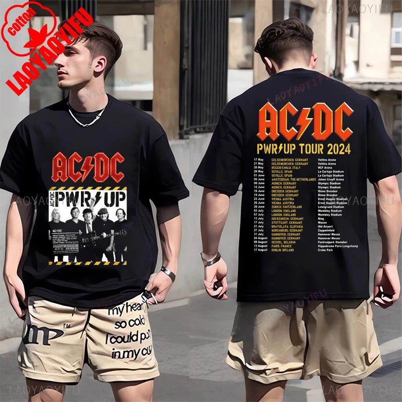 ACDC PWR UP TOUR 2024 Print Shirt Classic Patterned Shirt From 1979 Hip Hop Trend Tee Shors Sleeve Men's T-shirt 100% Cotton