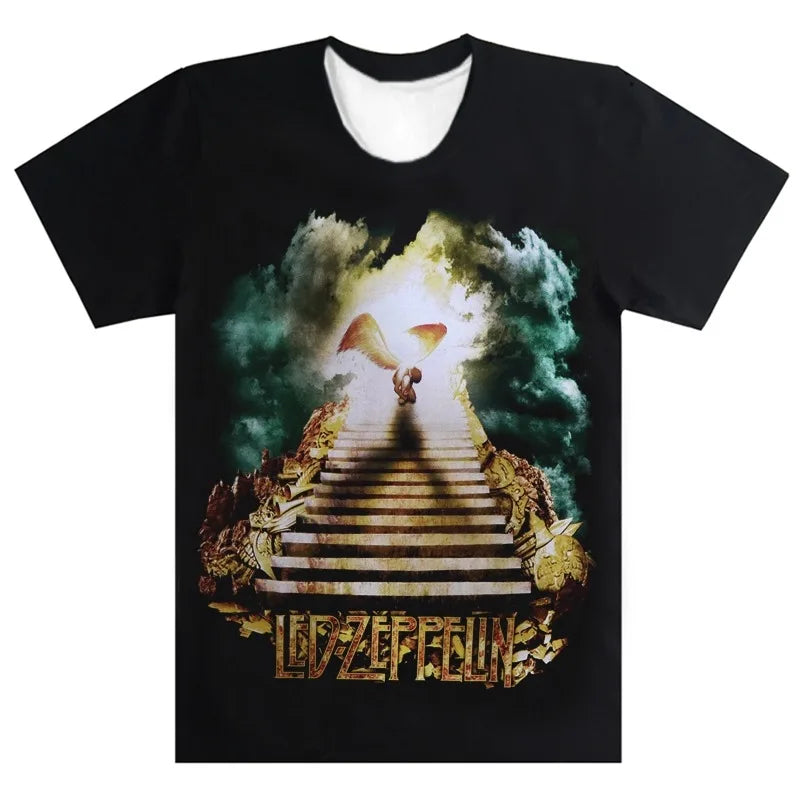 New 3D Printed Zeppelin Band Short Sleeve Shirt Sports Fashion T-shirt Men's and Women's Short Sleeve Trendy T-shirt