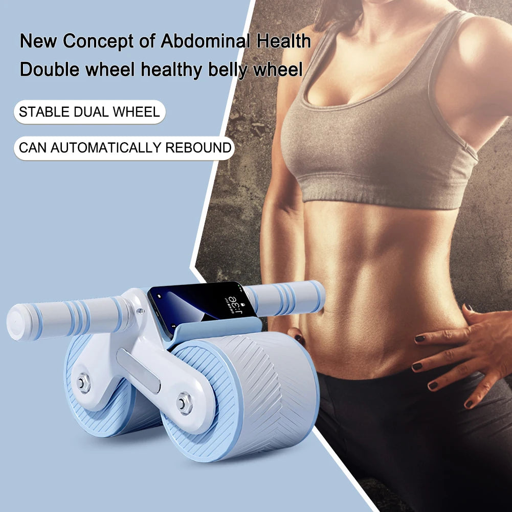 Abdominal Wheel Exerciser Dual Wheel Design Abdominal Fitness Wheel Automatic Rebound Anti-Slip for Bodybuilding Training