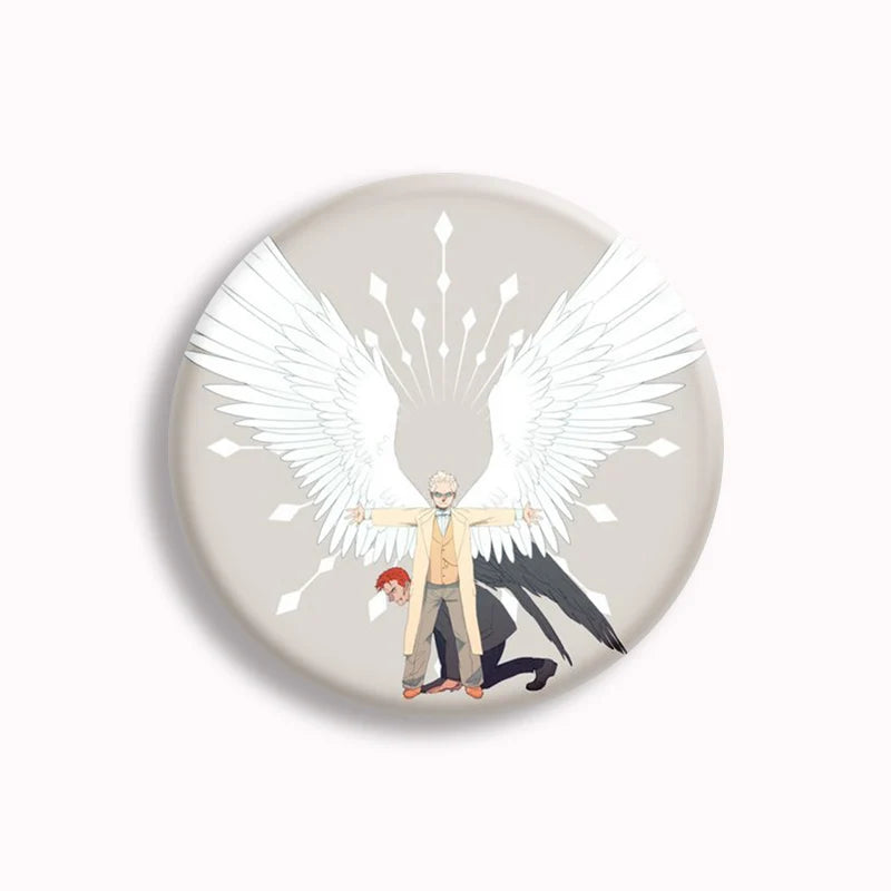 Good Omens Pin Comedy British TV Show Cartoon Brooch Crowley Angel Funny Badge Accessories For Backpack Decoration Friend Gift