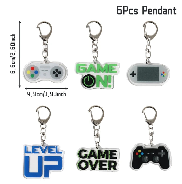 6Pcs Cute GamePad PVC Keychain Video Game on Theme Backpack Pendant for Boys Kids Birthday Game Night Party Favors Party Fillers