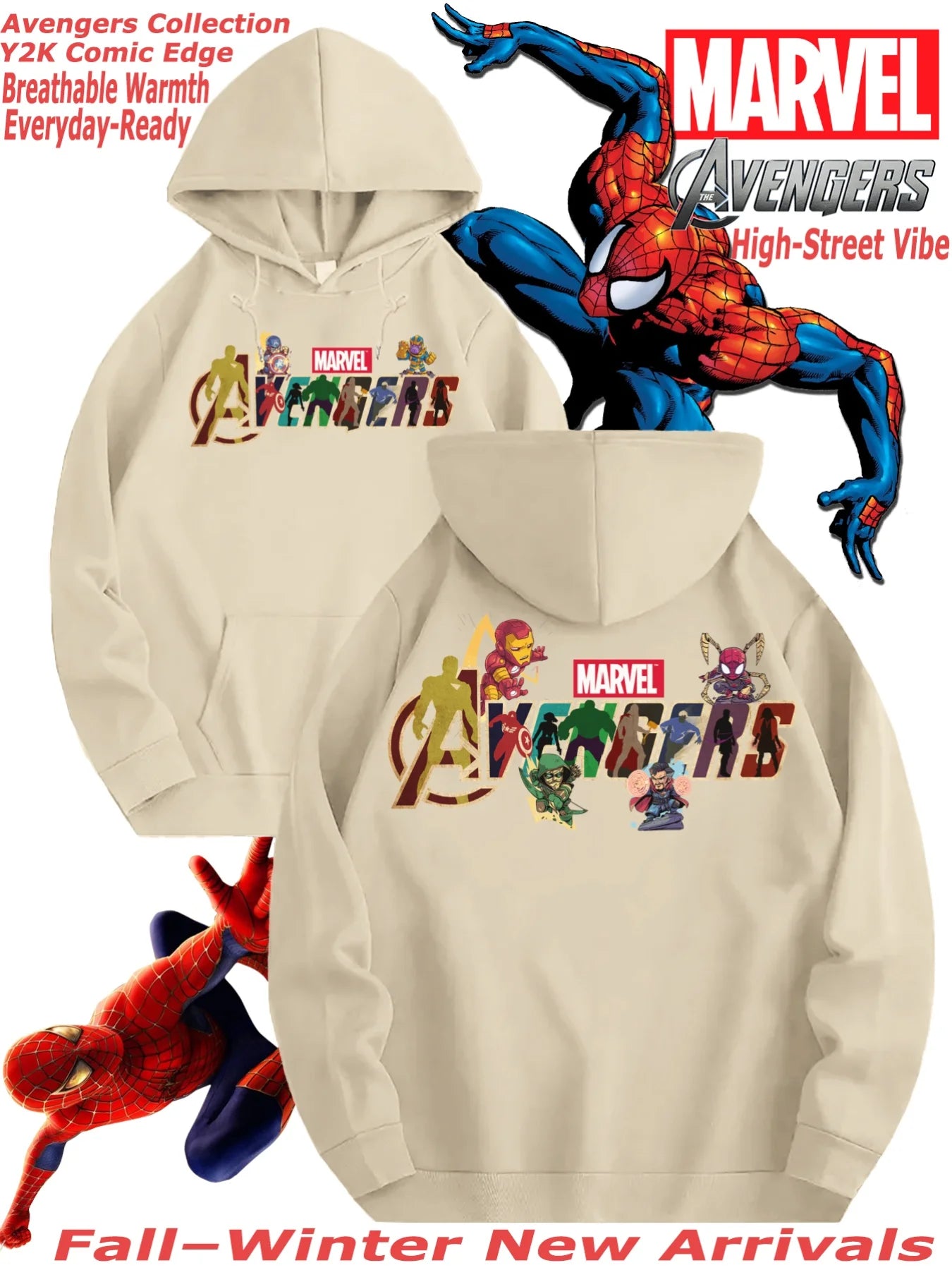 Marvel" Men's Heavyweight Statement Graphic American High Street Style Hooded Sweatshirt, Loose Oversize Fashion Print Soft