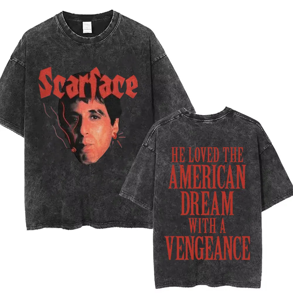 90s Classic Gangsters Movie Scarface Print T-shirts Tony Montana Al Pacino Vintage Washed Cotton Tshirt Men Women Rock T Shirts