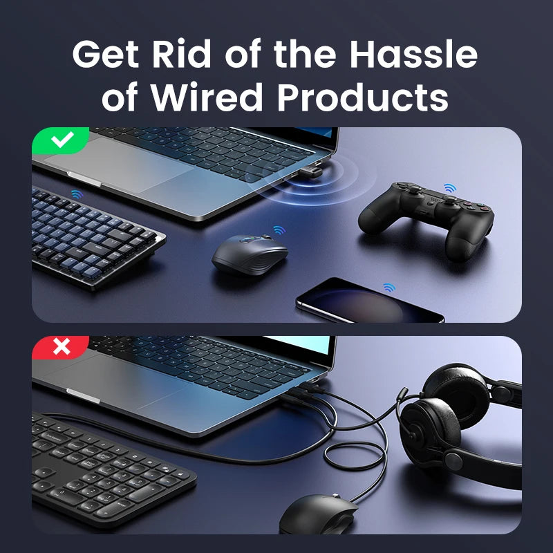 UGREEN 2 in 1 USB Bluetooth 5.4 Dongle Adapter for PC Speaker Wireless Mouse Music Audio Receiver Transmitter Bluetooth 5.0