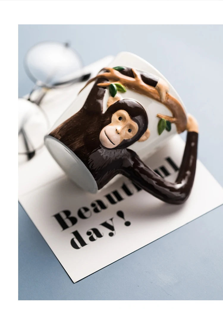 Household 310ml Animal Mug Coffee Mug Children Cartoon Monkey Ceramic Mug Irregular Cup Living Room Decoration Accessories