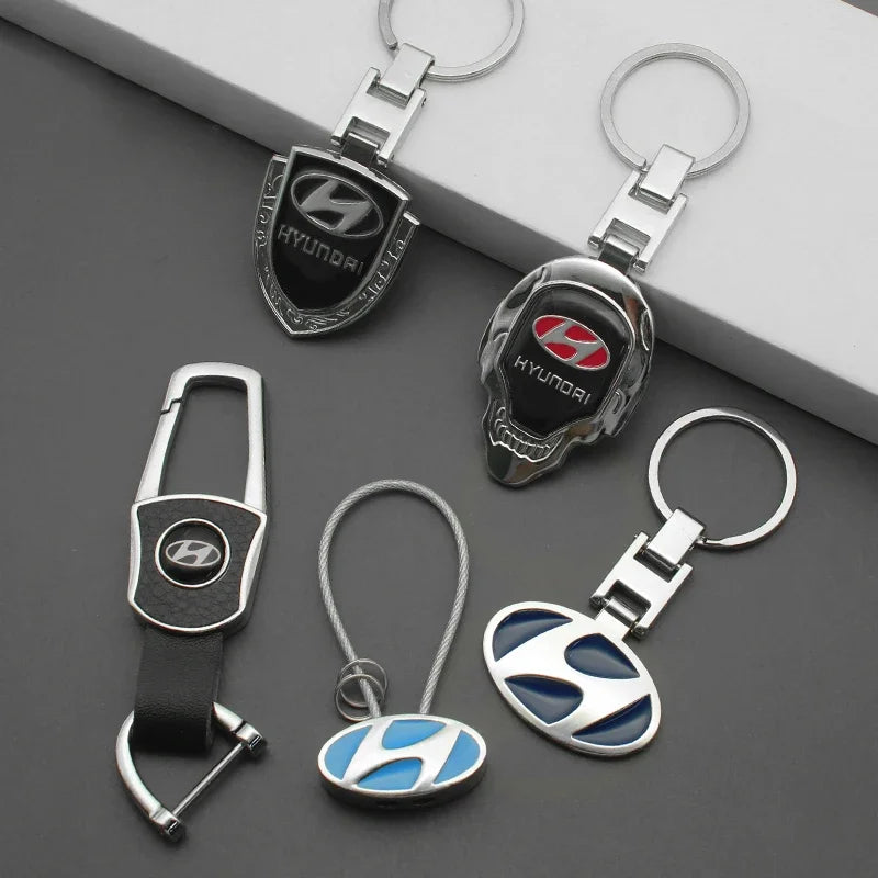 Metal/Leather Car Keychain Badge Emblem For Hyundai Elantra Kona i10 i20 i30 ix25 ix35 Tucson N Line Key Chain Rings Accessories