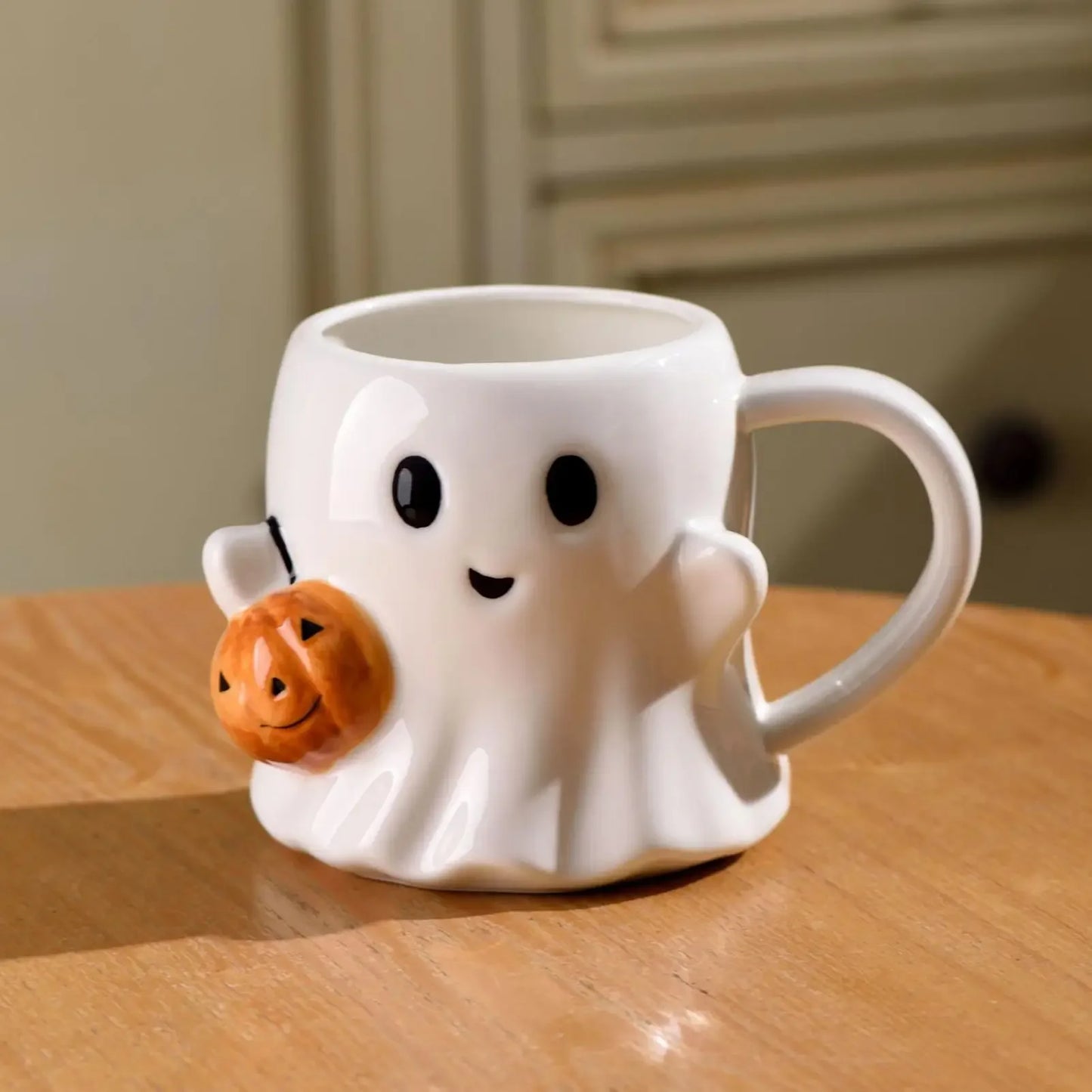 Cute Halloween Pumpkin Ghosts Ceramic Mugs Ceramic Drinking Glass With Handle Halloween Funny White Ghosts Coffee Cup