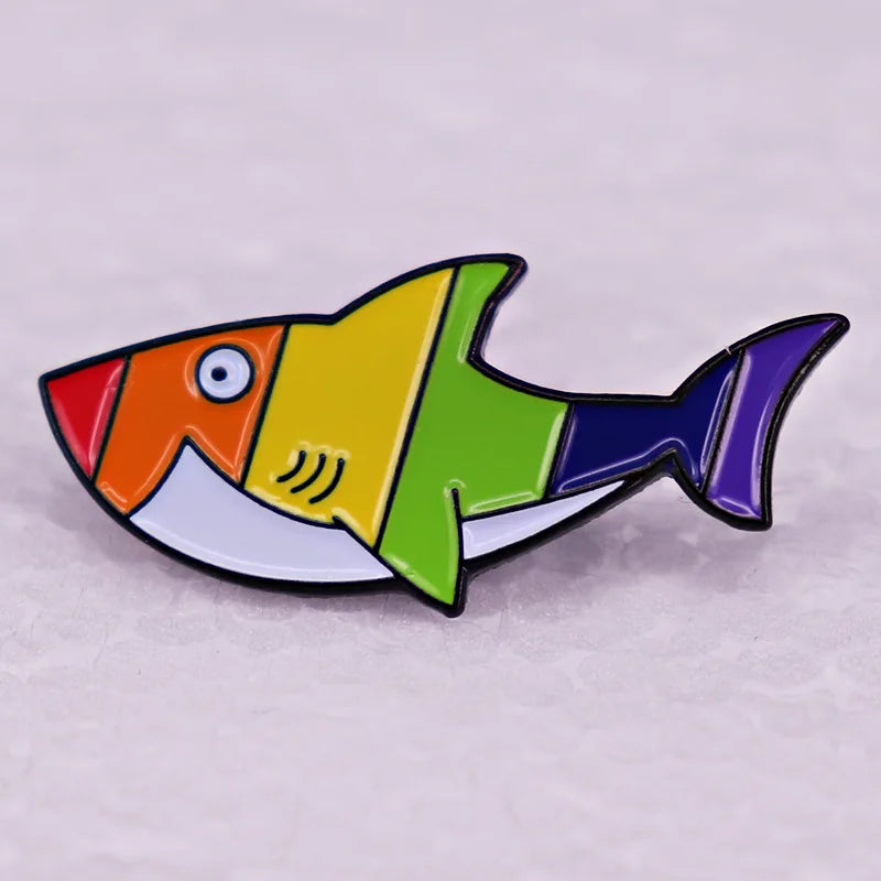 Keep a Positive Mindset pins Rainbow Shark Brooch Horror Movie-Inspired Badge Clothing Bags Jewelry Accessories Gifts for Friend