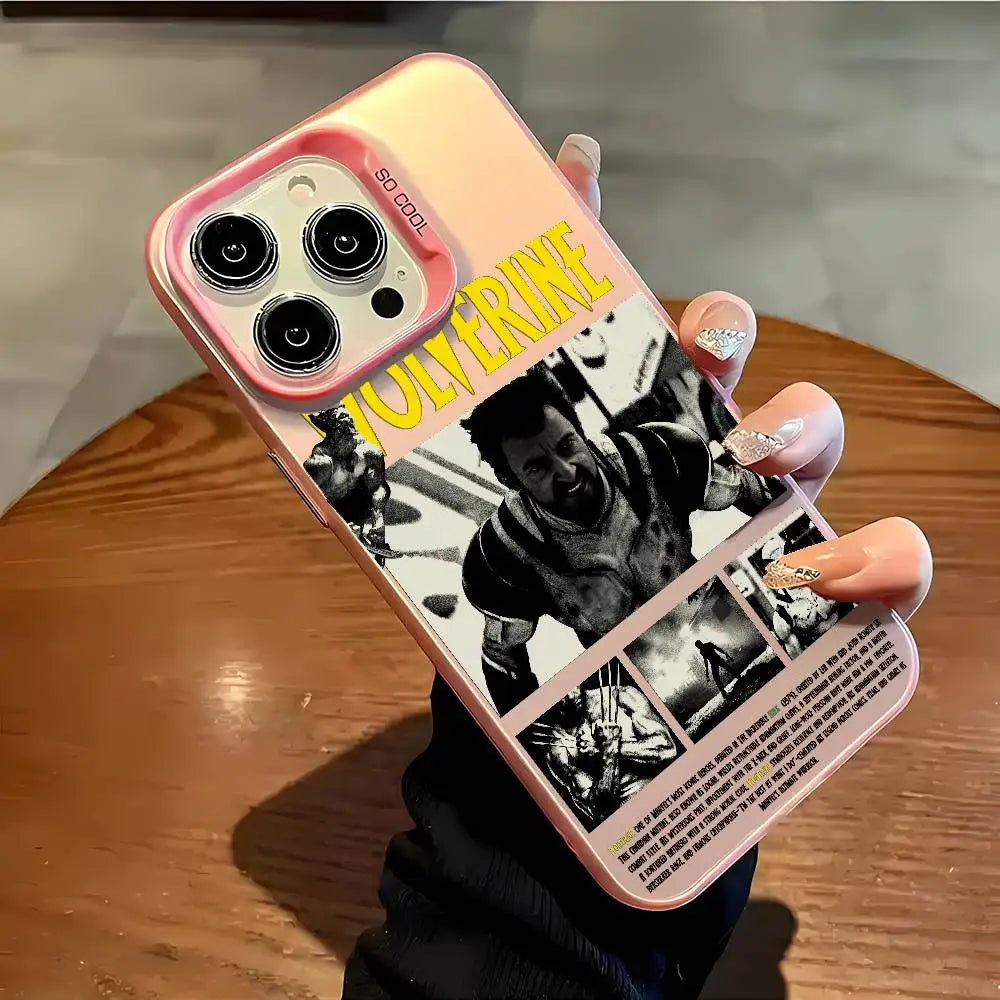 Fashion Wolverine Comic Phone Case For IPhone 16 15 14 13 12 11 Plus Pro Max Multicolor Aurora Laser Shockproof Funda Cover