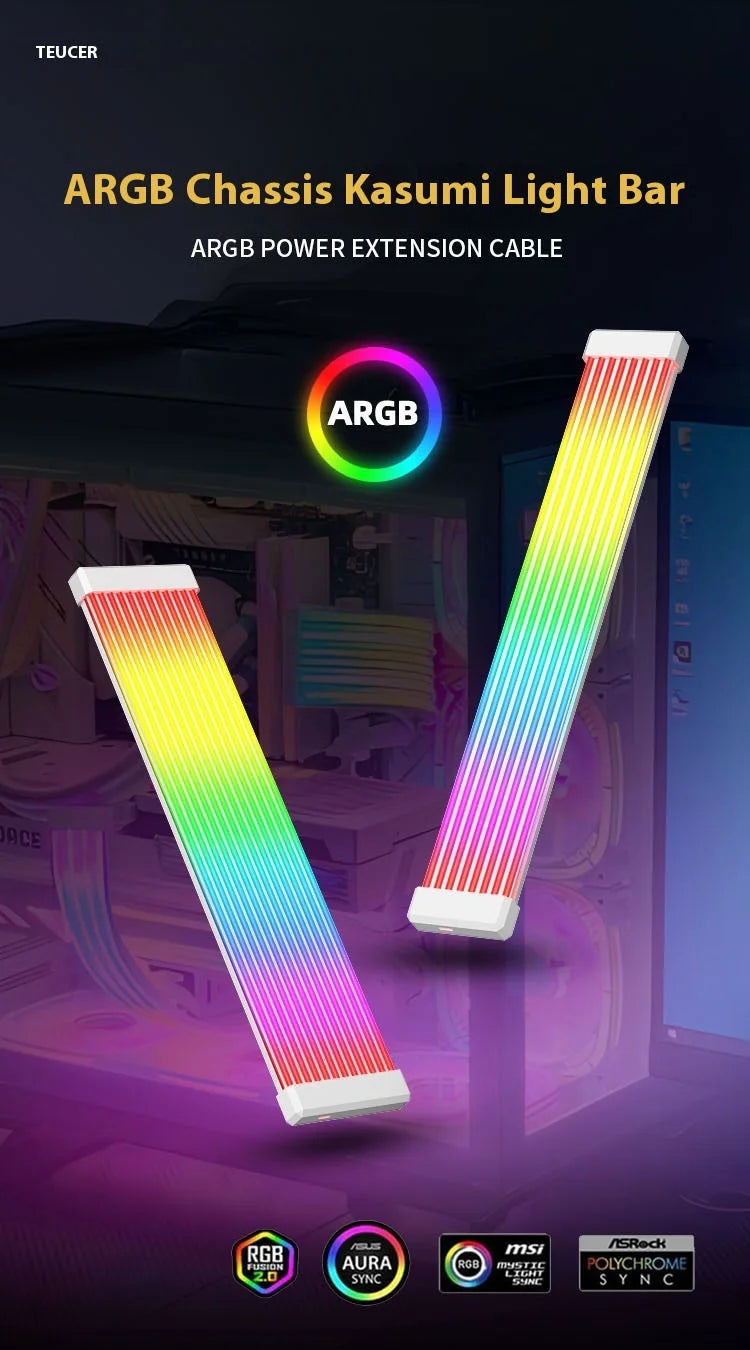 5V 3Pin ARGB Sync PC Cable 8/24PIN Motherboard Power Extension Cable Flexible LED Strip Light DIY Kit for Computer Power Supply