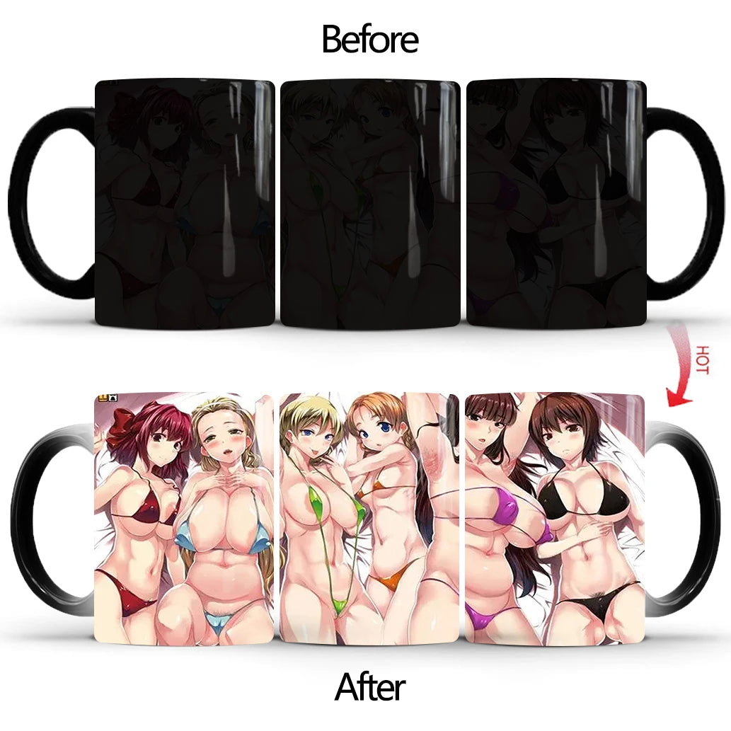 Anime Sexy Bikini Girls Color Changing Mugs Beauty Ceramic Magic Mug Erotic Heat Sensitive Coffee Cup Eroticism Tea Cup Novelty