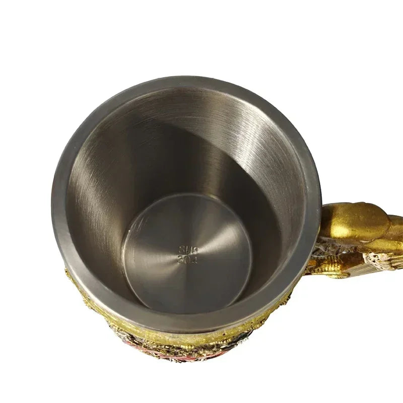 600ml Norse Mythology Beer Mug Resin Stainless Steel Stein Tankard Cups Gift Retro Drinkware Nemesis Deadly Eagle Skull Statue