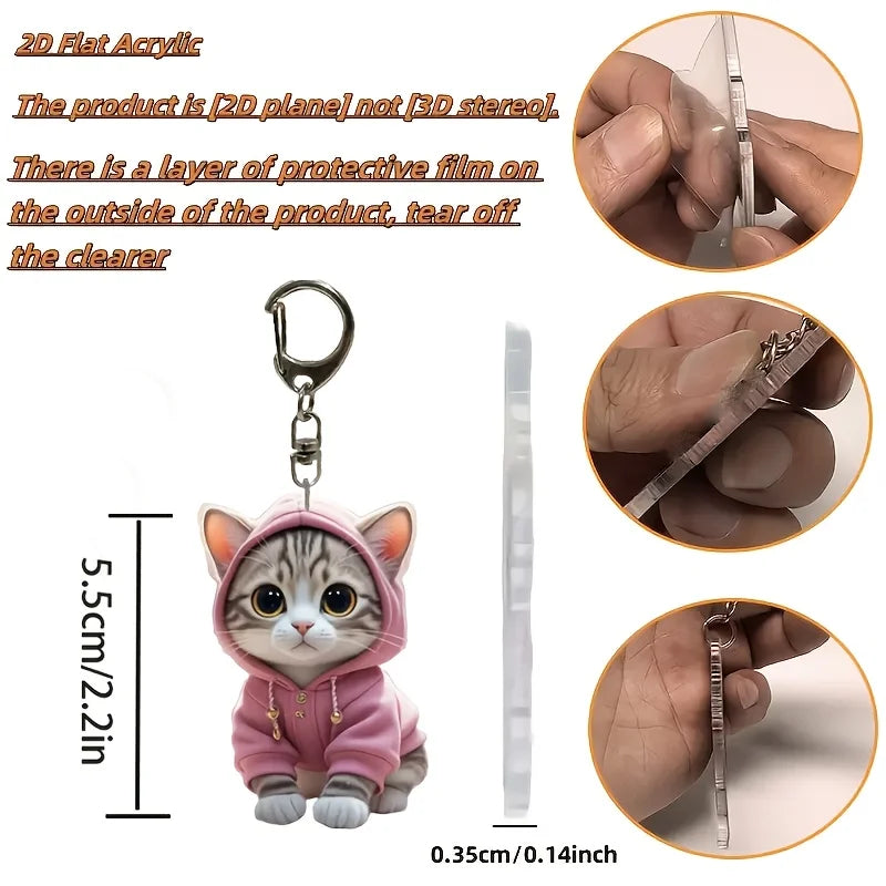 Cute Cartoon Cat Acrylic Keychain - Waterproof, Durable, Python Hook Clasp, Perfect Gift for Family and Friends