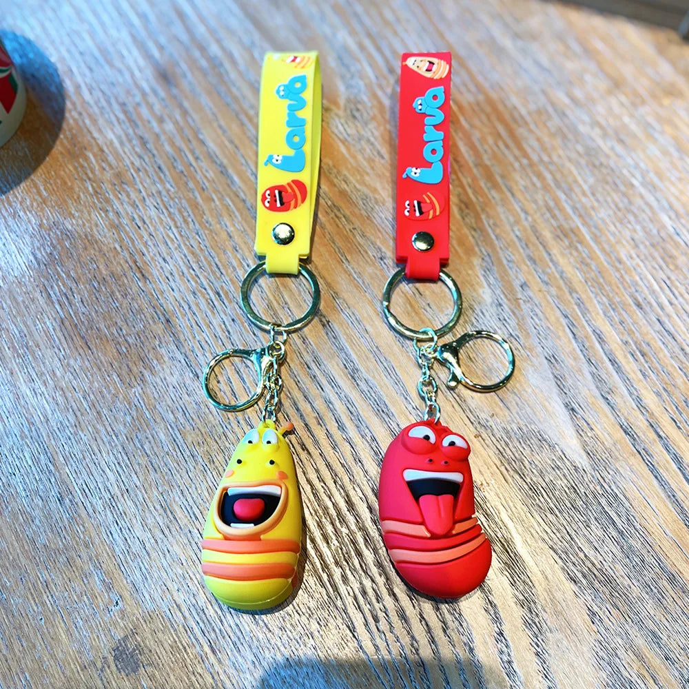 Cute and Funny Larva Pvc Keychain Student Backpack Pendant Red Cartoon Figurine Keychain Stationery Bag Accessory Childrens Toy