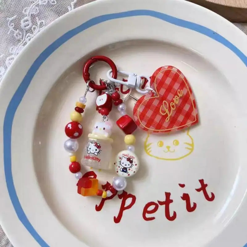 Kawaii Keychain Cute KT Cat Keyring School Bag Pendant Backpack Hanging Decoration Lovely Gifts