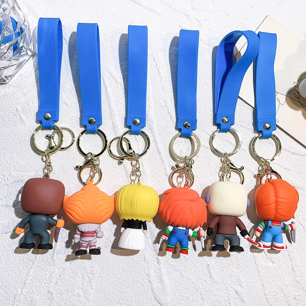 Horror Series Movie Keychain A Nightmare on Elm Street Freddie Kruger Anime Joker Doll Keyring Bag Pendent Key Chain for Friends