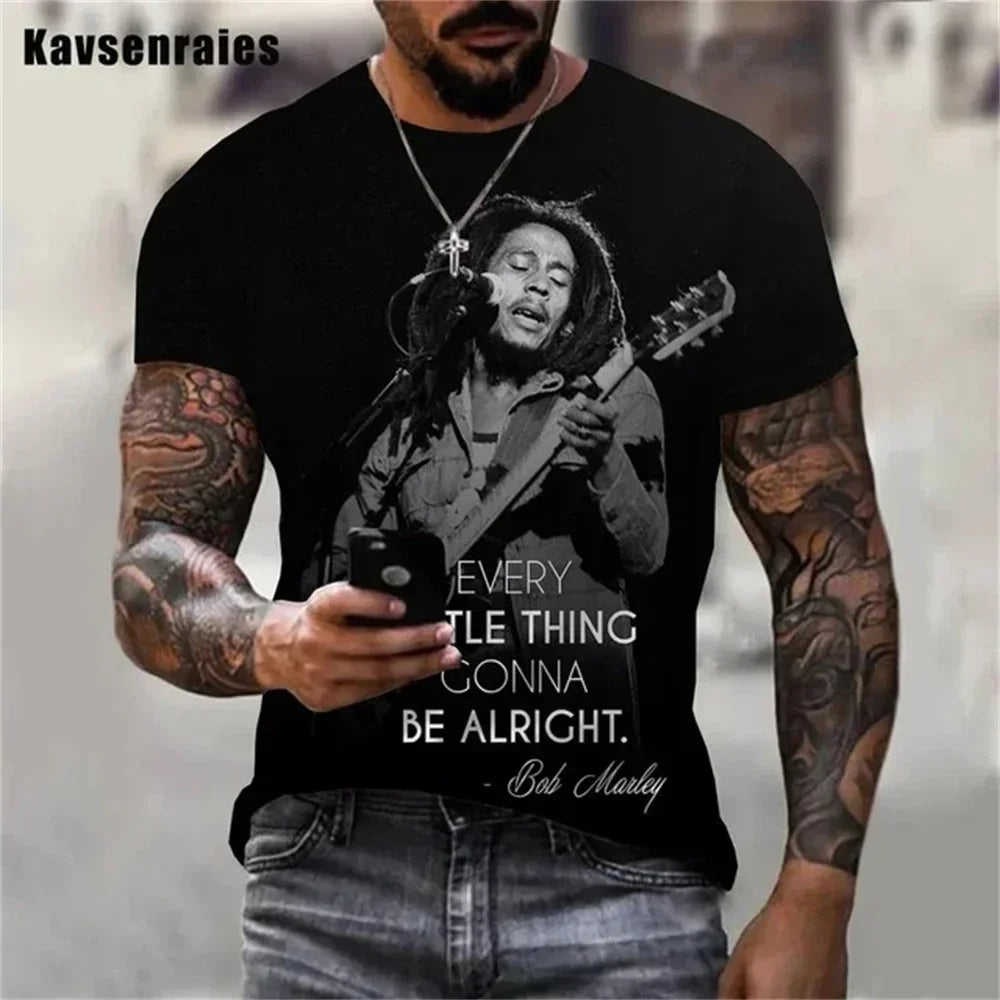 2025 Summer Men's T-shirts Rock Bob Marley 3d Print O-neck Short Sleeve Street Hip-hop Shirt Oversized Tops & Tees Men Clothing