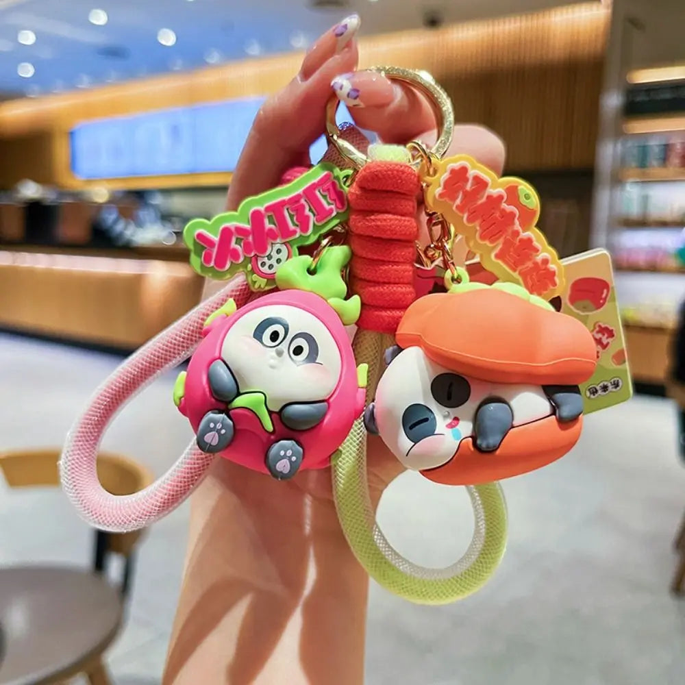 New Cute Fruit Panda Keychain Creative Funny Car Keyring PVC Cartoon Bag Pendant Boy Girl