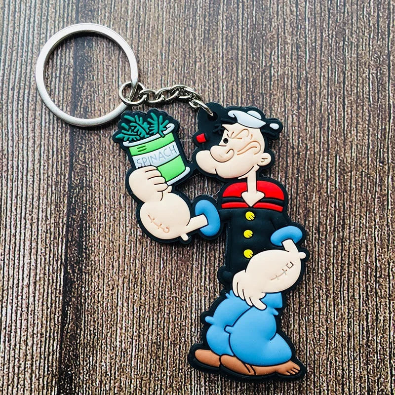 Hot Sale Popeye Sailor Cartoon PVC Key Chain Olive Oyl Bobbi Fashion Classic Anime Children's Favorite Childhood Gifts Key Ring