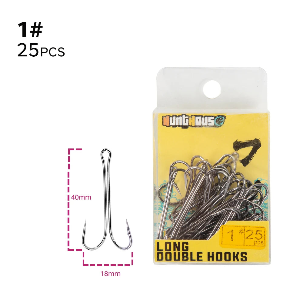 HuntHouse Double Fishing Hook Soft Lure Stainless Steel Weedless Super Sharp 1# 2# 4# 6# 1/0 2/0 3/0 Saltwater Fish Tackle