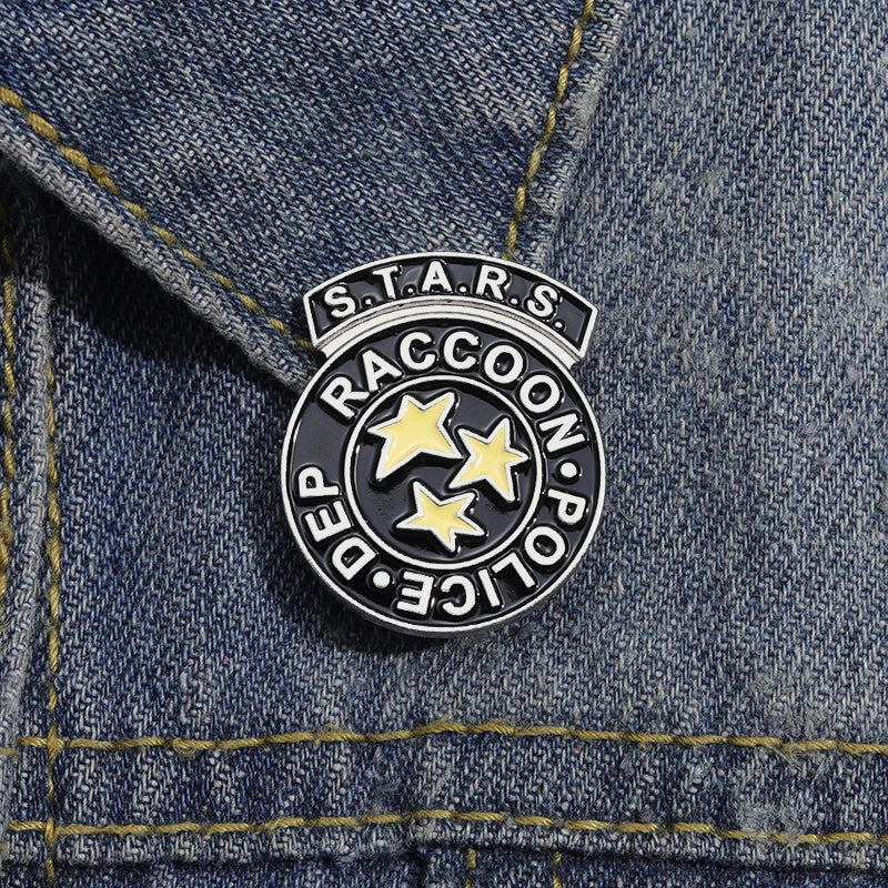 Stars Rescue Raccoon Police Department Enamel Pins Terrifying Game Movies Brooches Lapel Badges Jewelry Gift For Fans Friends
