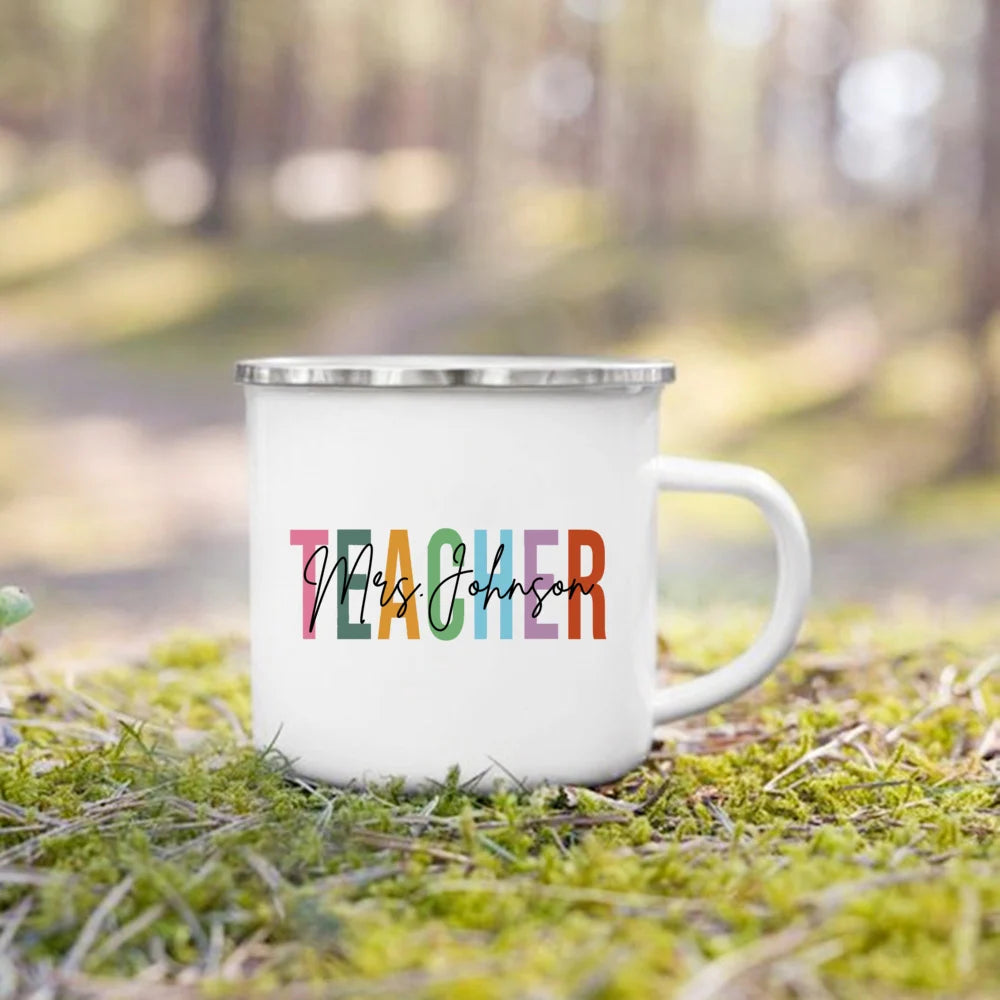 Personlised Mug Creative Coffee Cups Teacher Life Drinks Water Enamel Cup Handle Drinkware Teacher's Day Thanks Gift for Teacher