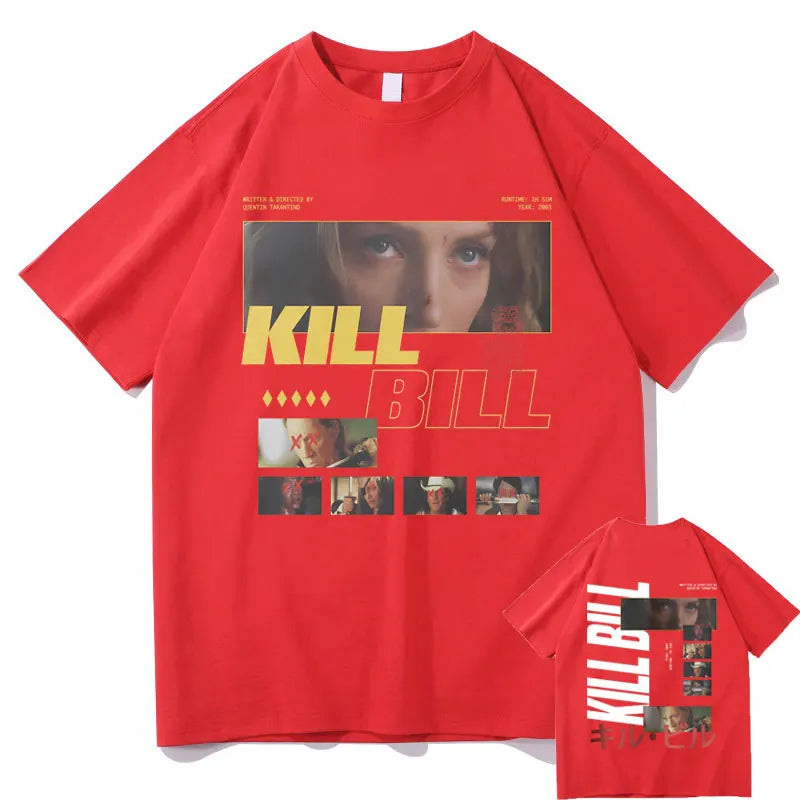 Classic Vintage Action Movie Kill Bill Double Sided Print T-shirt Quentin Tarantino T Shirts Men Women Casual Oversized Tshirt