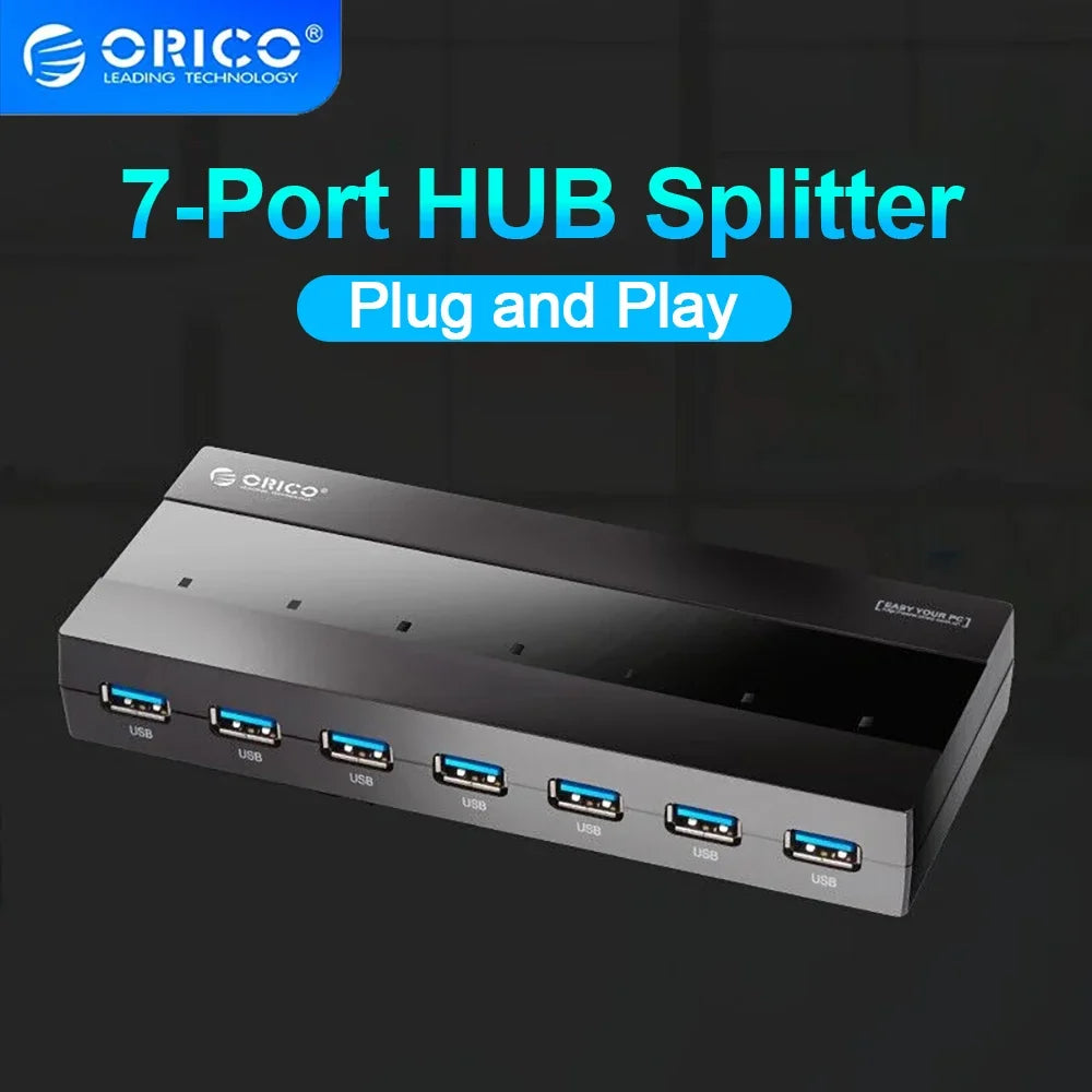 ORICO USB HUB 2.0 Splitter 7-port USB2.0 HUB Hub OTG Adaptador with External Power Supply Suitable for Desktop Laptop Computers