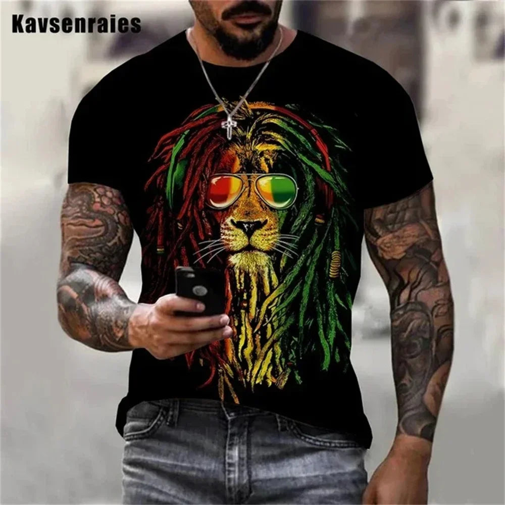 2025 Summer Men's T-shirts Rock Bob Marley 3d Print O-neck Short Sleeve Street Hip-hop Shirt Oversized Tops & Tees Men Clothing