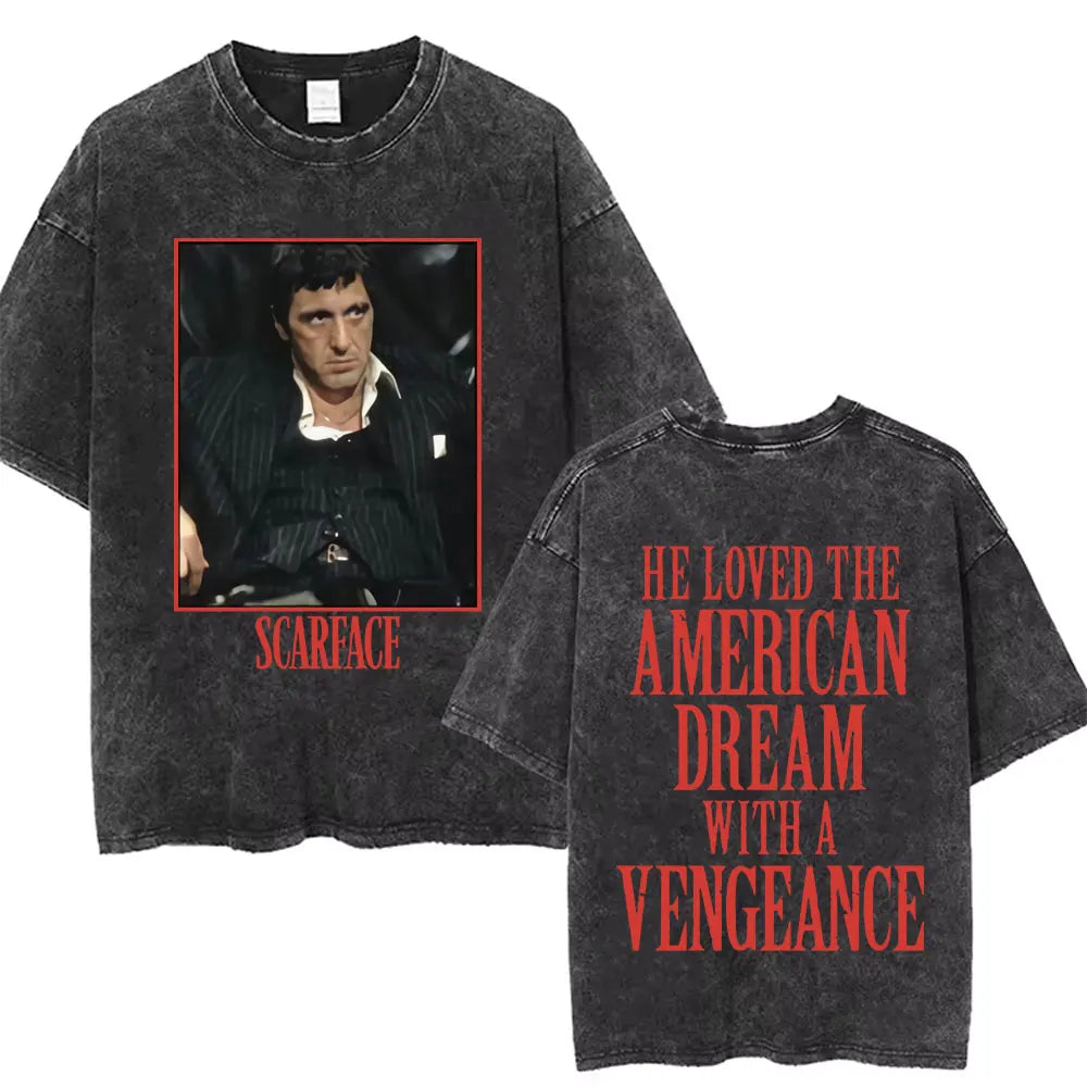 90s Classic Gangsters Movie Scarface Print T-shirts Tony Montana Al Pacino Vintage Washed Cotton Tshirt Men Women Rock T Shirts
