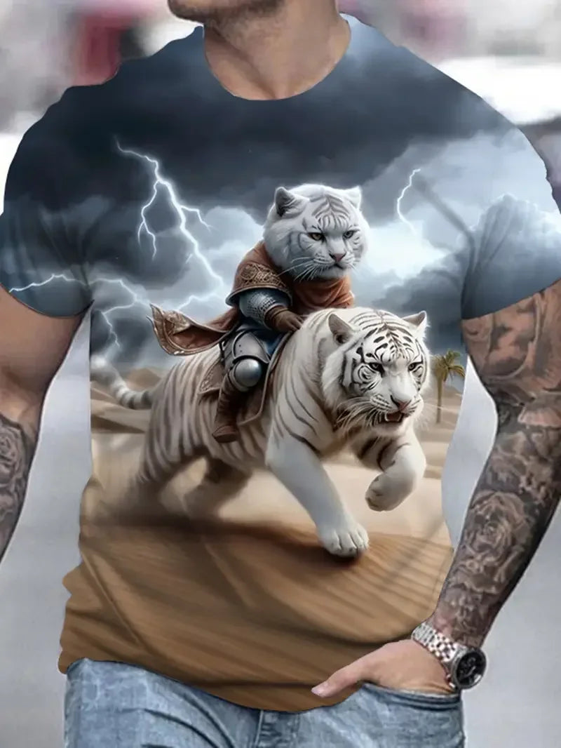 Funny Men's T-shirts Cute Cat 3D Print Tops Men Women Short Sleeve Tee Oversized Streetwear T shirt Casual Simple Men's Clothing