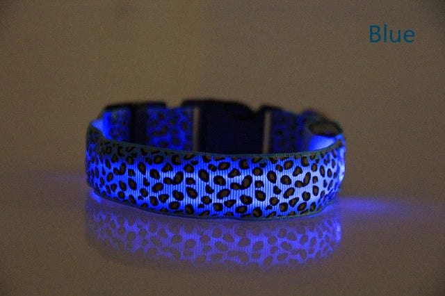 Pet LED Luminous Collar for Dog Adjustable Leopard Glow Cat Collar Night Safety Collar Teddy Golden Retriever for Walking Dogs