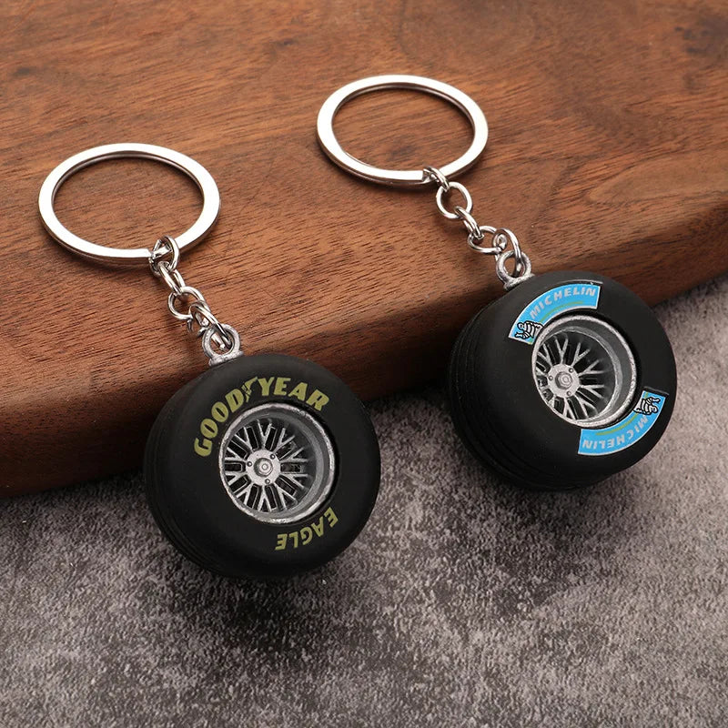 Car Keychains PVC soft rubber car tires Keyrings Creative Mechanical Car Parts Keychain Gift for Men