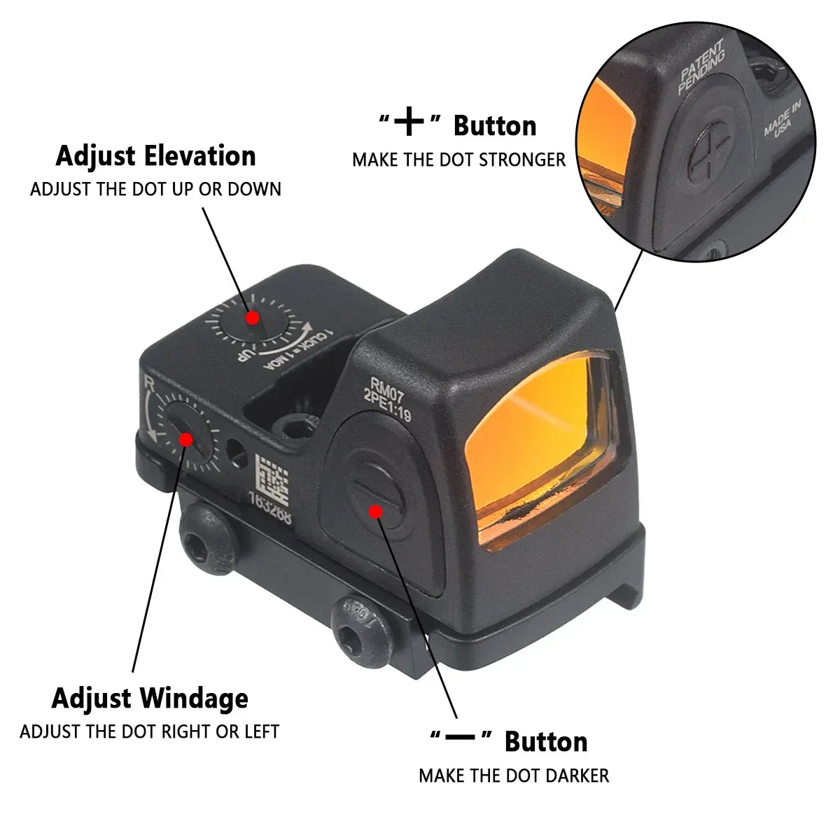 Tactical Red Dot Sight Tactical Reflex Sight Pistol Optics Riflescope G19 G43X Mos M&P Shield 20mm Rail Collimator Sight
