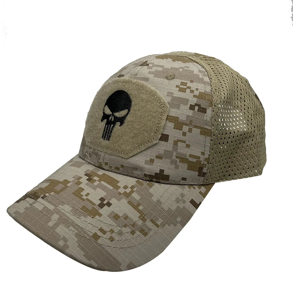 Tactical Camouflage Baseball Cap Mesh Breathable Special Forces Tactical Camo Hat Skull Duck Visor Hat