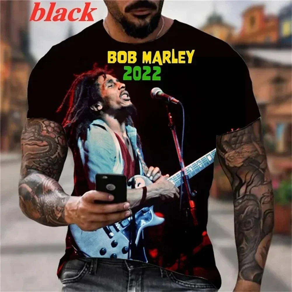 2025 Summer Men's T-shirts Rock Bob Marley 3d Print O-neck Short Sleeve Street Hip-hop Shirt Oversized Tops & Tees Men Clothing