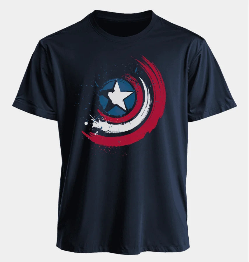 Marvel Men's and Women's T-shirts Captain America Summer Spring and Autumn New Classic Oversized Sporty Trendy Short-sleeved