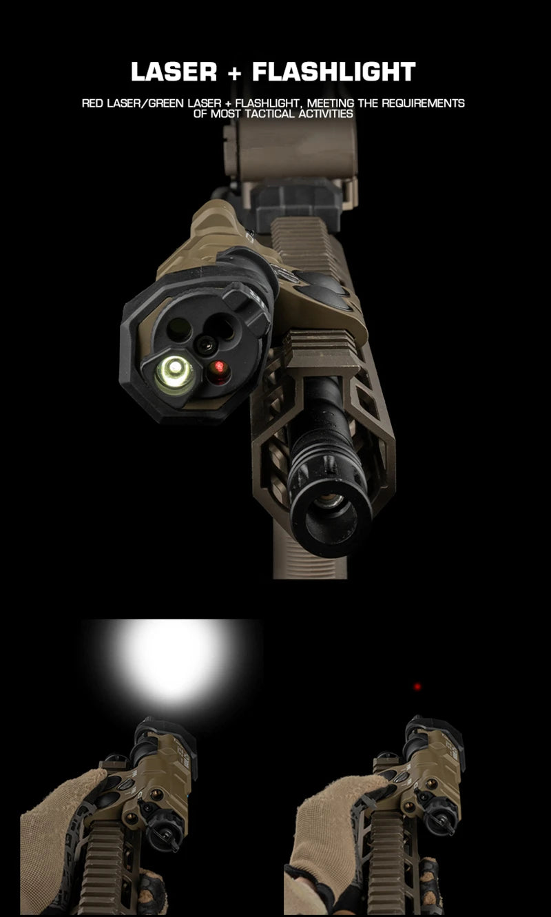 Tactical Flashlight With Red Laser, Airsoft Aiming Hunting Weapon Light IR Illumination with Dual Function Pressure Switch