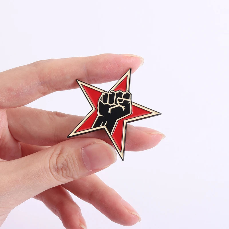 Red Star Fist Enamel Pins Rock Band Brooches Lapel Badges 90'S Anti-war Music Jewelry Gift for Fans Friends