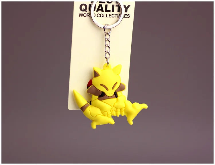 TAKARA TOMY Anime Pokemon Key Chain The Backpack PVC Metal Cubone Gengar Rapidash Abra Porygon Keychain Childrens Toy